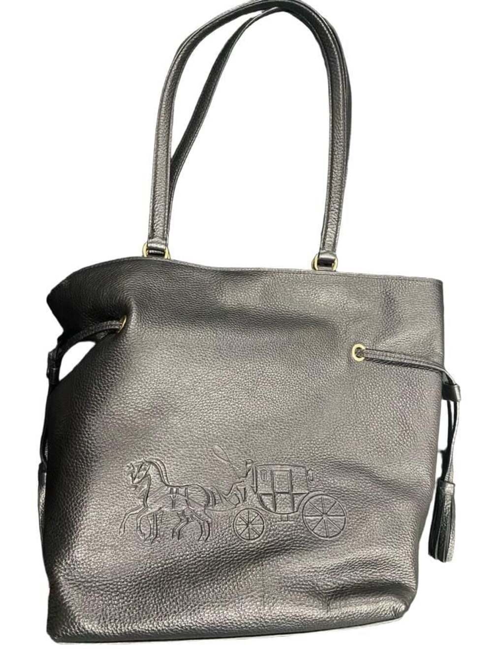 COACH Andy Tote Bag With Horse And Carriage Black Pebbled Leather CA200